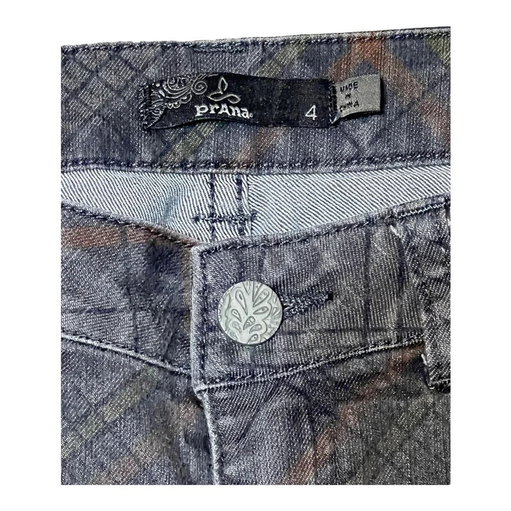 PrAna Skinny Ankle Zip Jeans Women’s Sz 4 Ash Gray Plaid Low Rise Stretch Denim